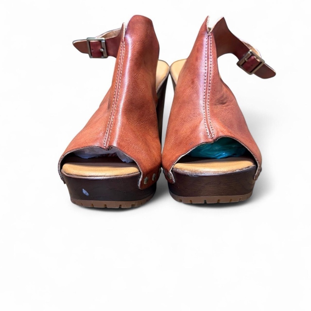 Korks Arden Platform Block Heel Slingback Peep Toe Stud Faux Leather Sandals 8 - Picture 3 of 14